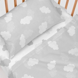 Bettwäsche-Set HappyFriday Basic Kids Clouds Grau Babybettchen 2 Stücke