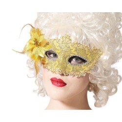 Augenmaske mit Federn Gold 20 x 10 cm