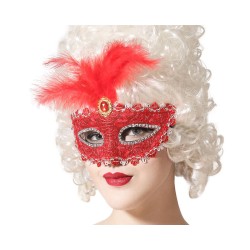Augenmaske mit Federn 17 x 17 cm Rot