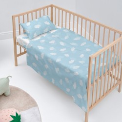 Bettwäsche-Set HappyFriday Basic Kids Clouds Blau Babybettchen 2 Stücke