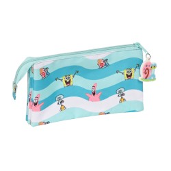 Dreifaches Mehrzweck-Etui Spongebob Stay positive Blau Weiß (22 x 12 x 3 cm)