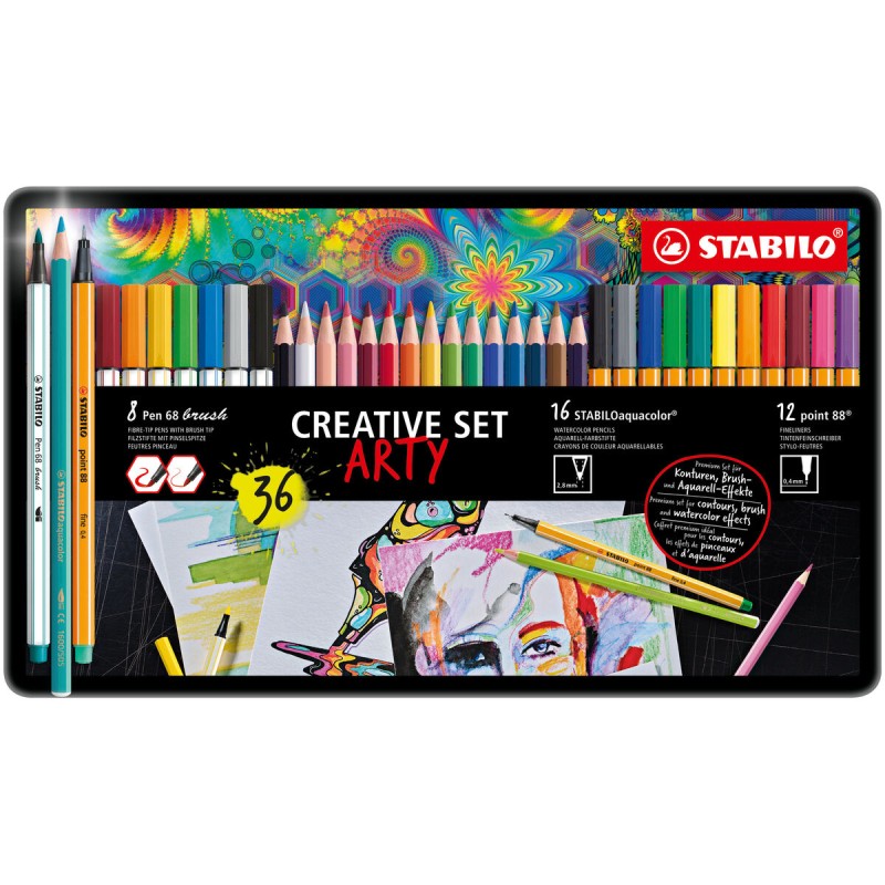 Marker-Set Stabilo Point 88 - Pen 68 Brusht - Aquacolor Bunt