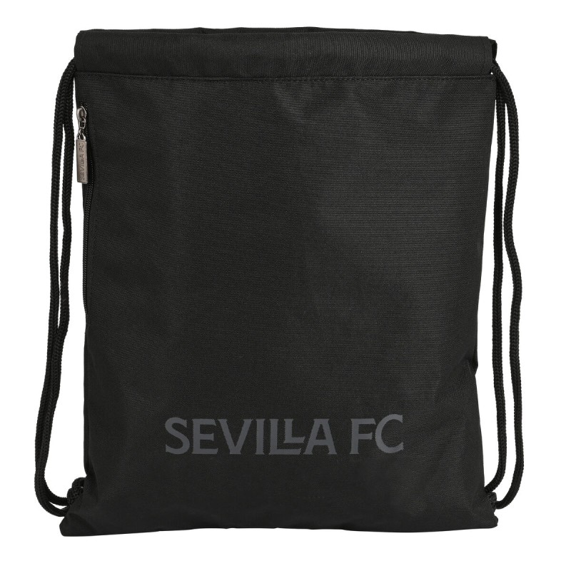 Rucksacktasche mit Bändern Sevilla Fútbol Club Teen 35 x 40 x 1 cm Schwarz