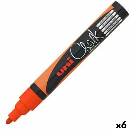 Flüssige Kreidemarker Uni-Ball PWE-5M Fluor Orange (6 Stück)