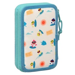 Doppel-Federtasche Baby Shark Surfing Blau Weiß 12.5 x 19.5 x 4 cm (28 Stücke)