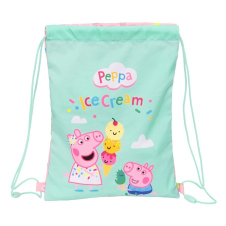 Rucksacktasche mit Bändern Peppa Pig Ice cream Rosa Minze 26 x 34 x 1 cm