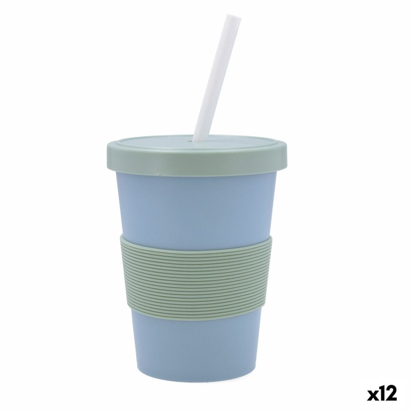 Becher mit Strohhalm Quid Inspira mit Deckel 480 ml Blau Kunststoff (12 Stück)